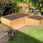 RICH'S L SHAPED RAISED PLANTERS WITH NEW PINE RAILWAY SLEEPERS