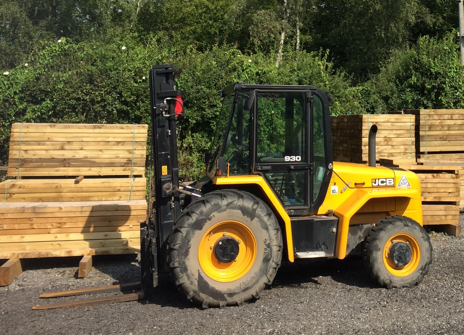 Our yellow forklift in our railway sleeper yard. Railwaysleepers.com