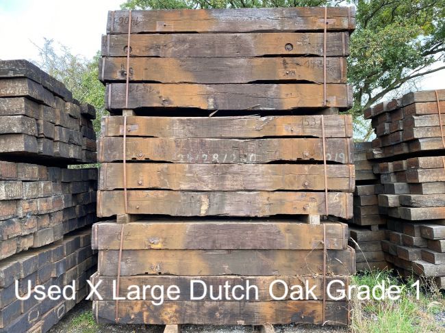 Used grade 1-2 Extra large Dutch oak hardwood railway sleepers available from railwaysleepers.com