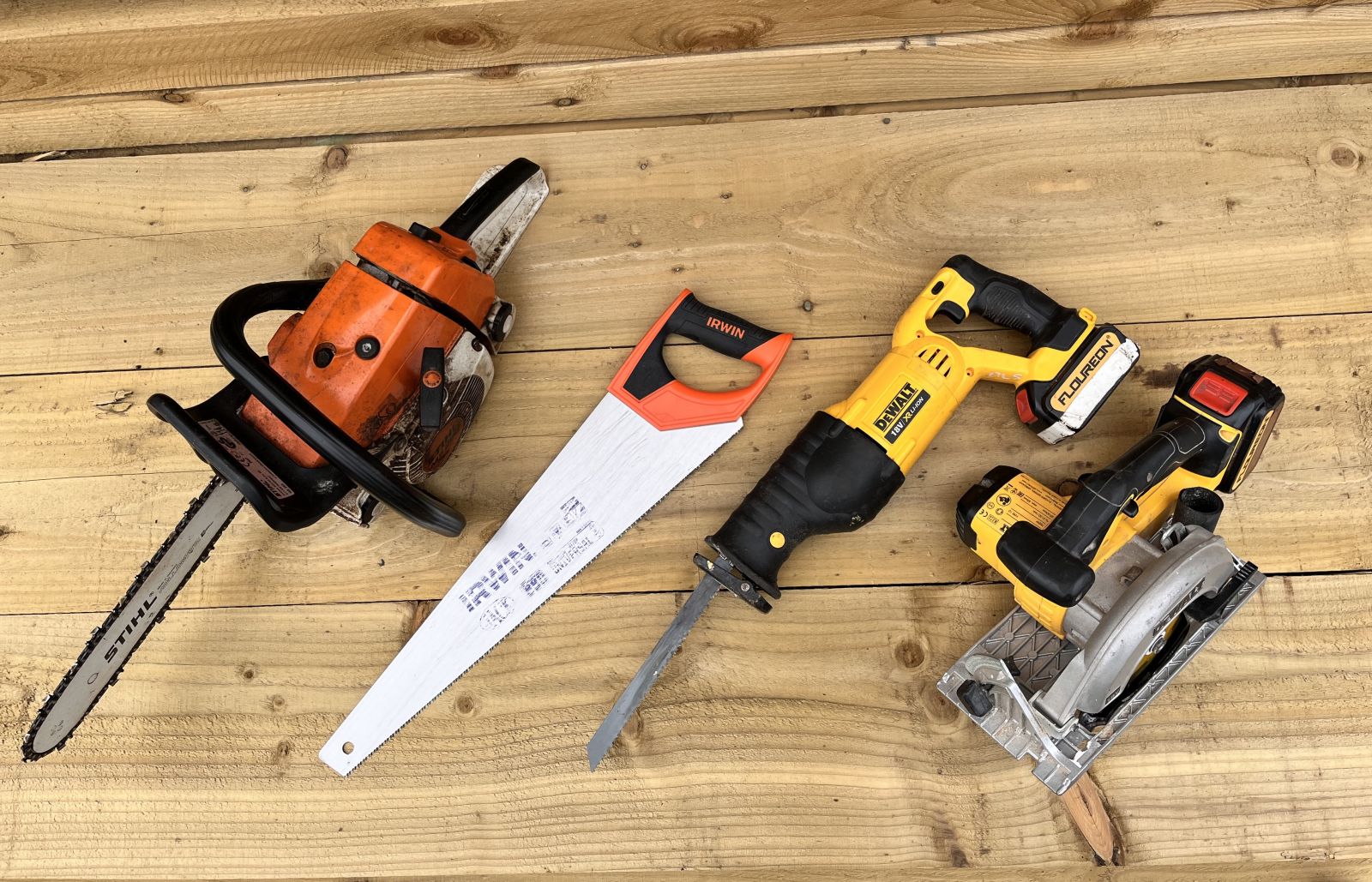 Collection of tools that you can use to cut railway sleepers. Railwaysleepers.com