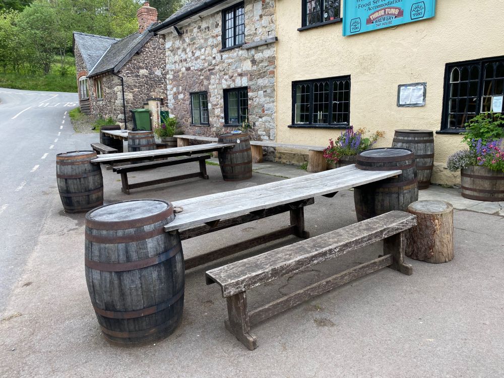 Pub tables in Shropshire made from used oak barrels. Railwaysleepers.com