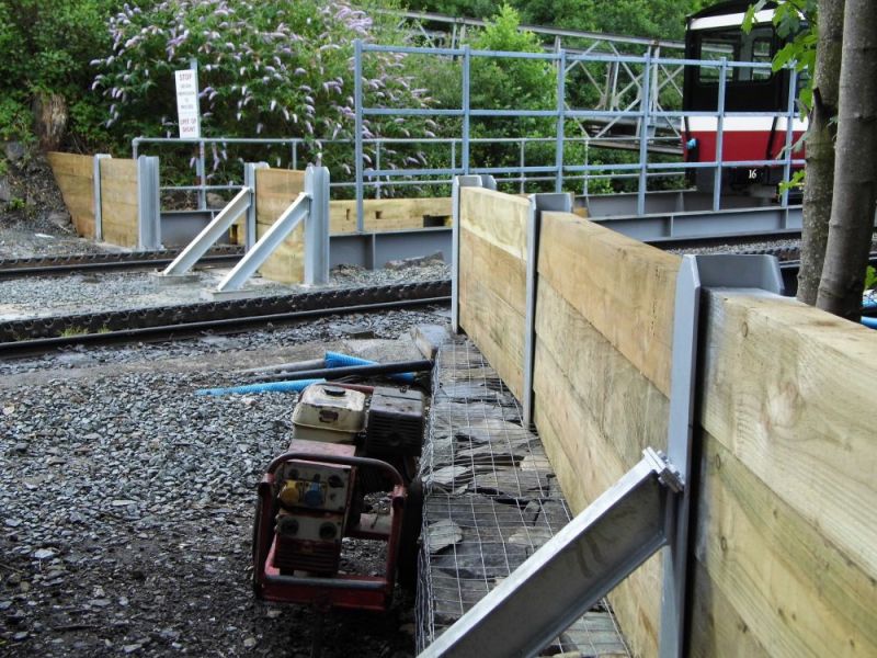 New pine railway sleepers slotted into steel H beams at the Snowdon railway. Railwaysleepers.com