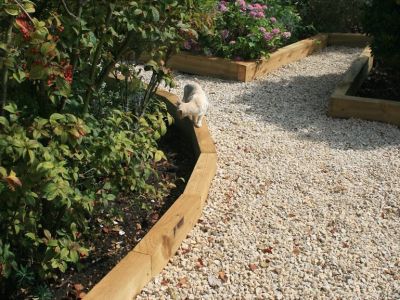 GEOFFREY'S CURVED RAISED BEDS WITH NEW PINE RAILWAY SLEEPERS 