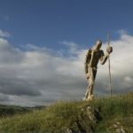 Pilgrim sculpture from used oak railway sleepers