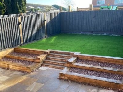 Simon Muldoon's precise landscaping of a back garden with railway sleepers