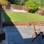 Andy's bold steps & terrace walls with old oak railway sleepers