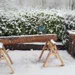 DETERMINATION IN THE SNOW! RAISED BEDS CREATED FROM AZOBE RAILWAY SLEEPERS