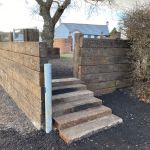 HOW TO A BUILD A WALL AND STEPS AROUND A PARKING AREA WITH USED HARDWOOD RAILWAY SLEEPERS