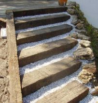 Used railway sleepers are perfect for building garden steps. Railwaysleepers.com